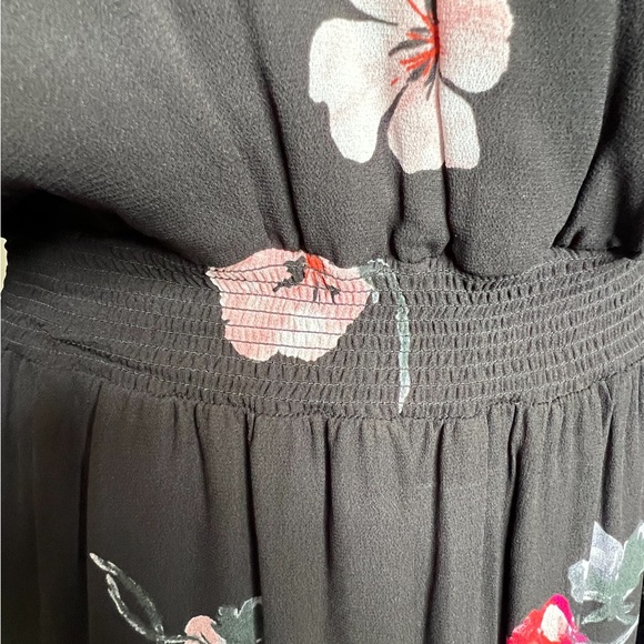 NWT Witchery Womens Dress Black Size 12 V-Neck Sheer Sleeves Maxi Red Flower - Picture 11 of 16